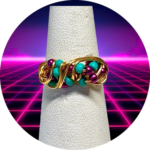 Artisan Jewelry - Gold and Purple Wire Wrapped Ring